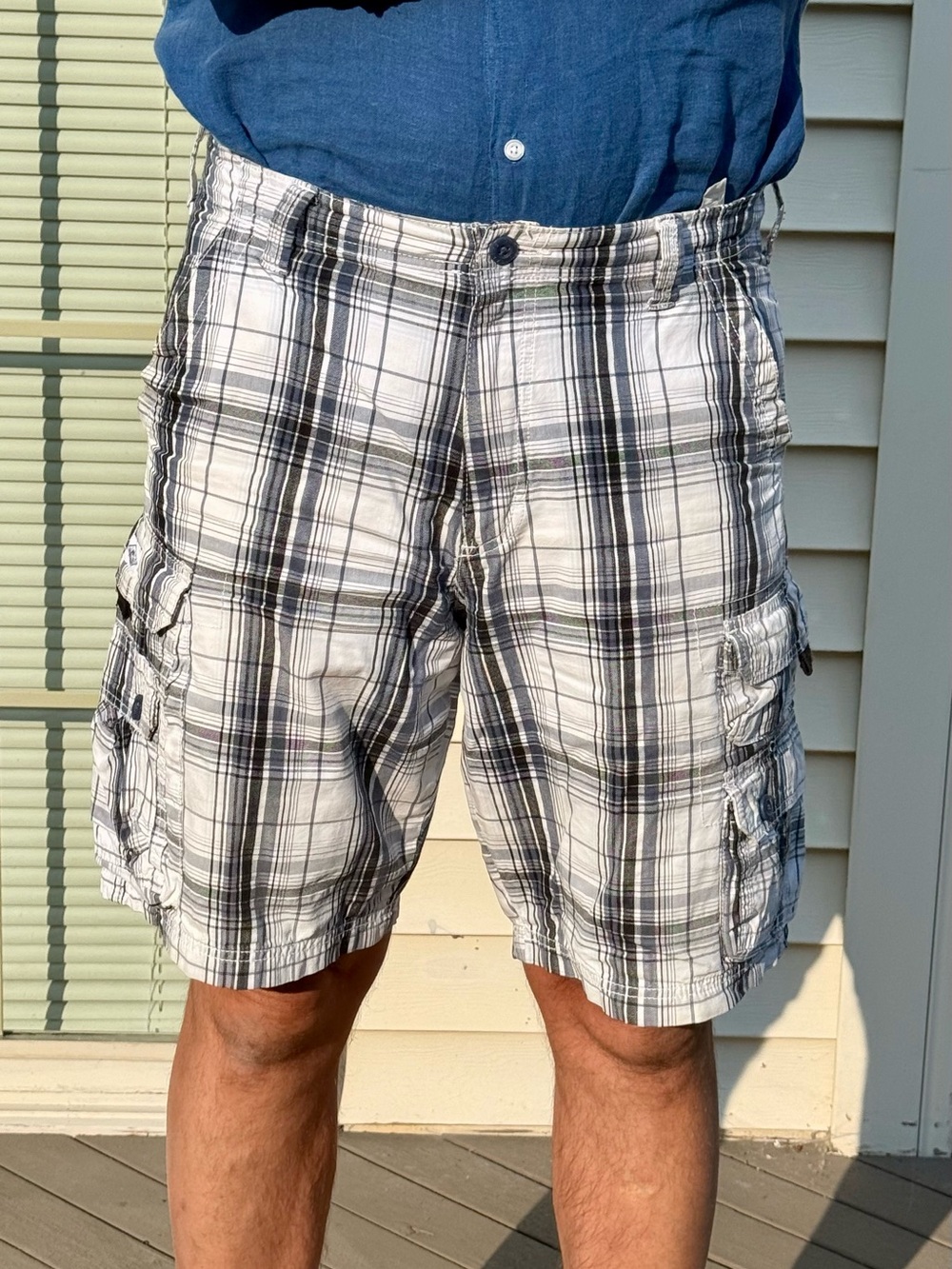 Lee Men's Plaid Cargo Shorts - White/Black